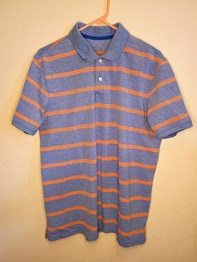 St. John Men's Blue and Orange Striped Polo